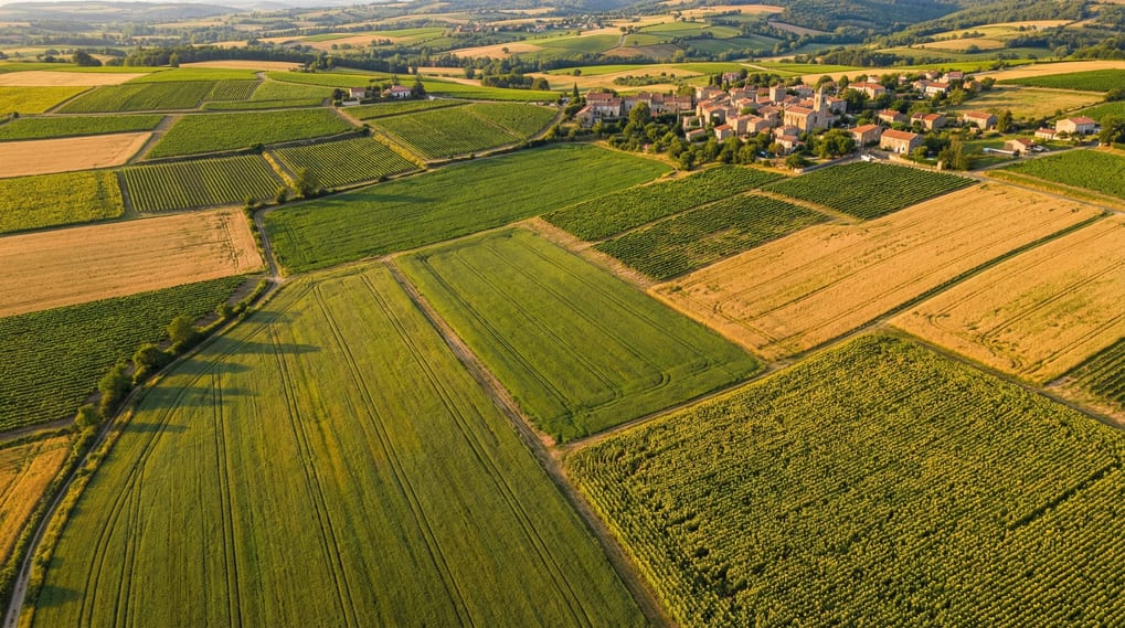Vue aérienne de parcelles agricoles françaises